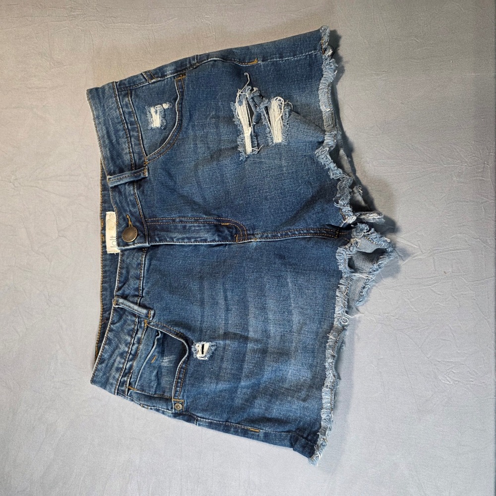Jolt Womens High Waisted Distressed Denim Cutoff Shorts Blue Size 11* Frayed Hem